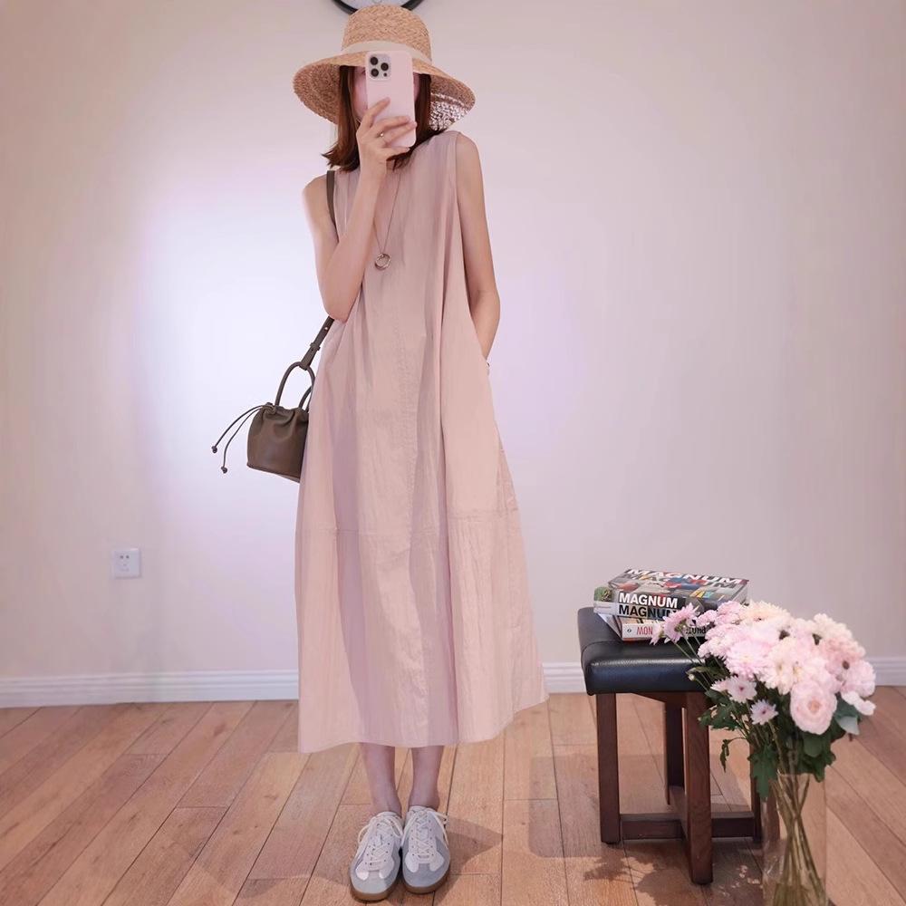 French High-end Pink Sleeveless Vest Dress Women's Summer Seaside Vacation Loose and Thin Temperament Beautiful Long Dress