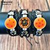 Pulseira Sete Estrelas para Homens Poster Anime Japonês Moda Punk Botão de Vidro Pulseiras de Couro Pulseira Fãs Coleção