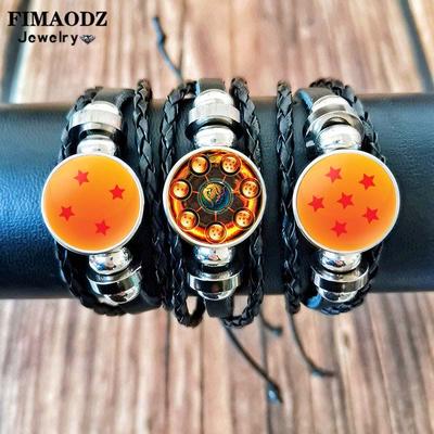 Seven Stars Bracelet for Men Poster Japan Anime Punk Fashion Glass Button Leather Bracelets Wristband Fans Collect