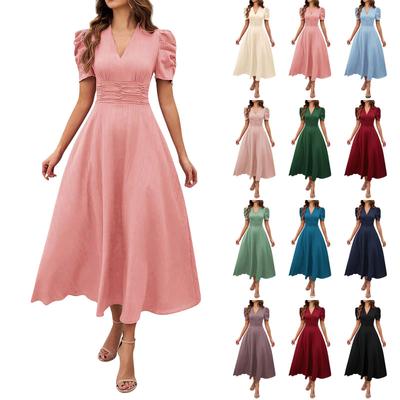 Stylové a elegantní barevné přiléhavé šaty s vysokým pasem a krátkým rukávem pro ženy