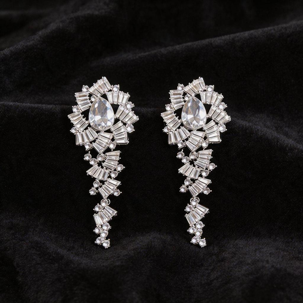 Silver Needle Luxury Zircon Water Drop Stud Earrings: High-End Design for Women