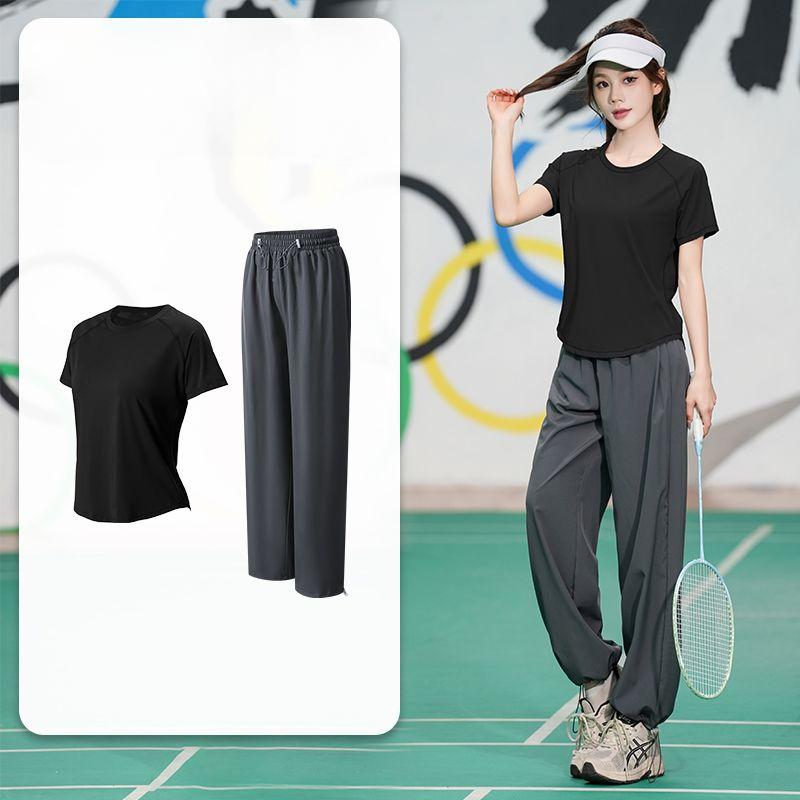 Professional Quick Dry Sports Set Summer Breathable Running Yoga Loose Fitness Short Sleeve Workout Outfit