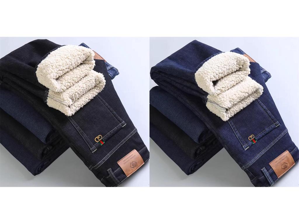 Jeans Homme Laine d'Agneau Doublés Polaire Extra Épais - Pantalon Décontracté Hiver Taille Haute