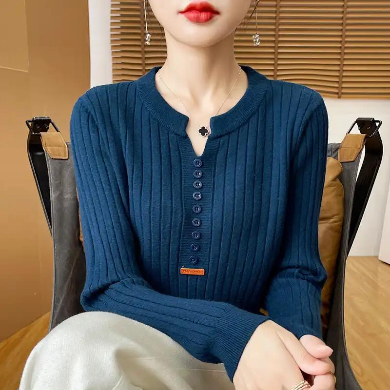 Solid Color Pullover Fashion Casual Autumn and Winter Long-sleeved Knitted Sweater Loose Bottoming Shirt Top
