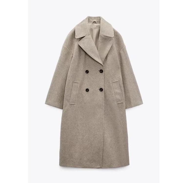 Hřejivý Elegantní Dámský Dlouhý Vlněný Kabát Jednobarevný Hrubý Kabát s Dlouhým Rukávem