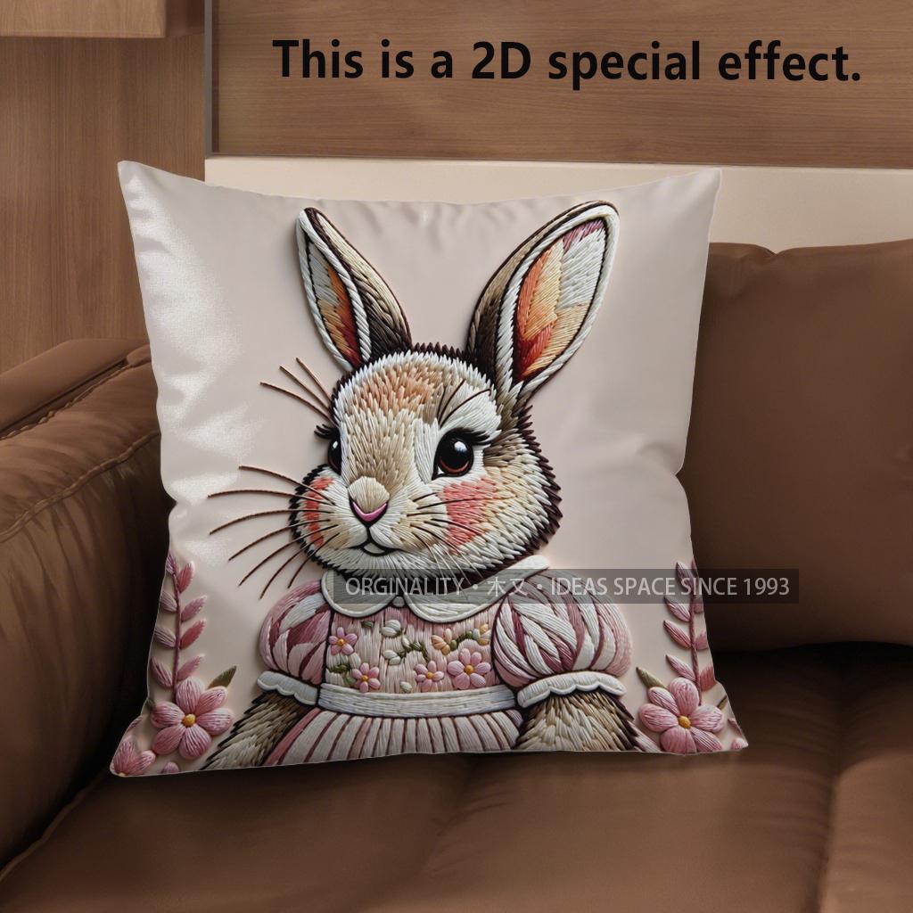 2D Süße Kaninchen Verkleidete Kissen Für Heimdekoration Muster Kissenbezug Geeignet Für Sofa Schlafzimmer Auto Kissenbezug