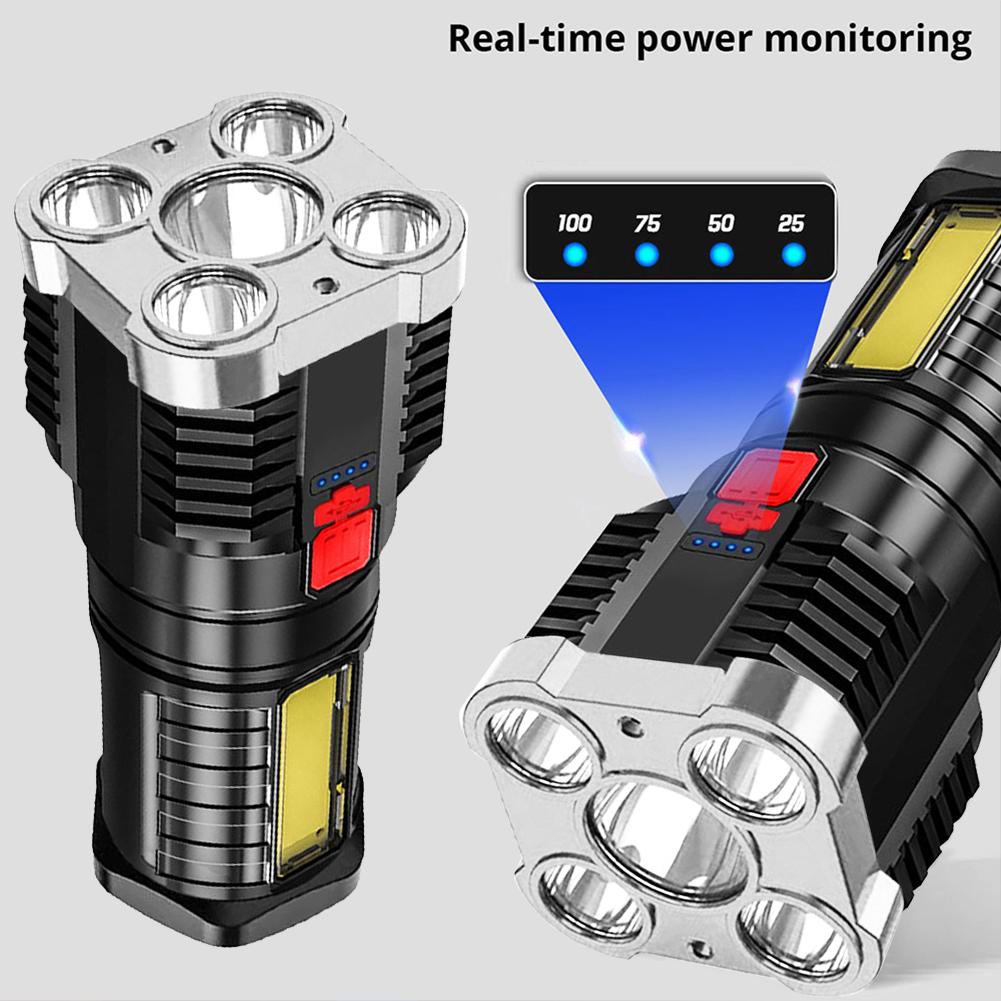 500LM Portable Flashlight USB Rechargeable Power Display Torch Emergency Lantern