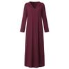 Women's Hooded V Neck Long Sleeve Linen Maxi Dress Loose Fit Solid Color Modest Abaya Kaftan