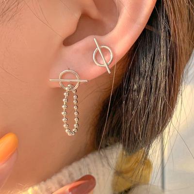 Retro Hip Hop Skinny Earrings Femininity Personality Fashion Korean Version Geometric Ins Asymmetrical Bead Chain Earrings
