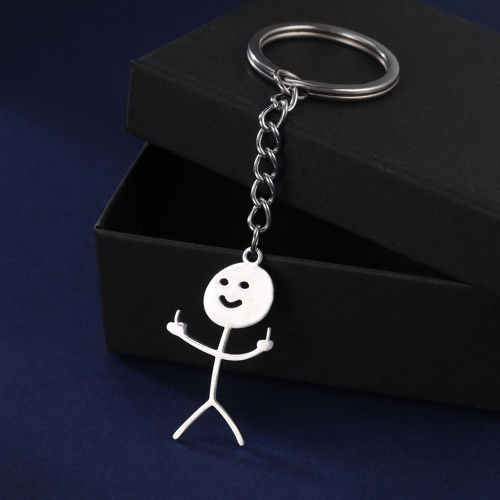 Interesting Stainless Steel Keychain With Funny Character In The Middle Finger