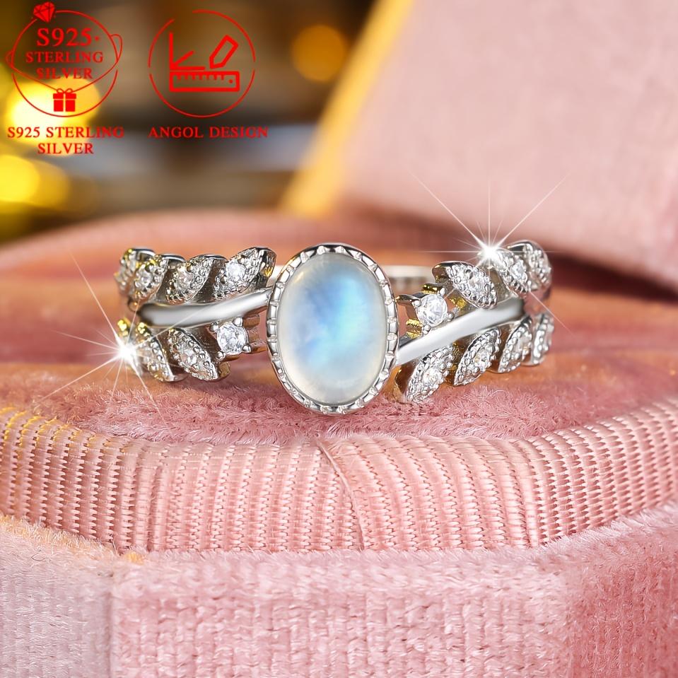 

Нежные кольца из стерлингового серебра 925 пробы с листьями и лунным камнем для женщин, темпераментное элегантное кольцо, винтажные украшения для вечеринок 7 серебряный