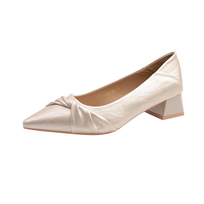 Women's French Style Chunky Heel Pointed Toe Leather Shoes, Autumn 2025 Edition