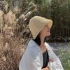 Women's Summer UV-Protect Crochet Straw Bucket Hat Fashionable Breathable Sunshade Cap with Foldable Visors for Beach Outdoor