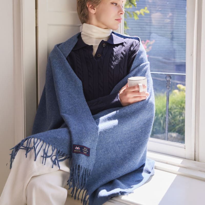 ABRAHAM MOON Merino Wool Shawl 70cm - Air Force