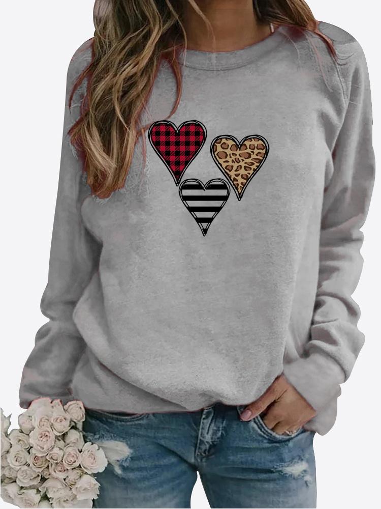 Winter Damen LOVE bedruckte Tops T-Shirt Damen Rundhals Langarm Casual Sweatshirt Plus Size Bluse Plüschpullover