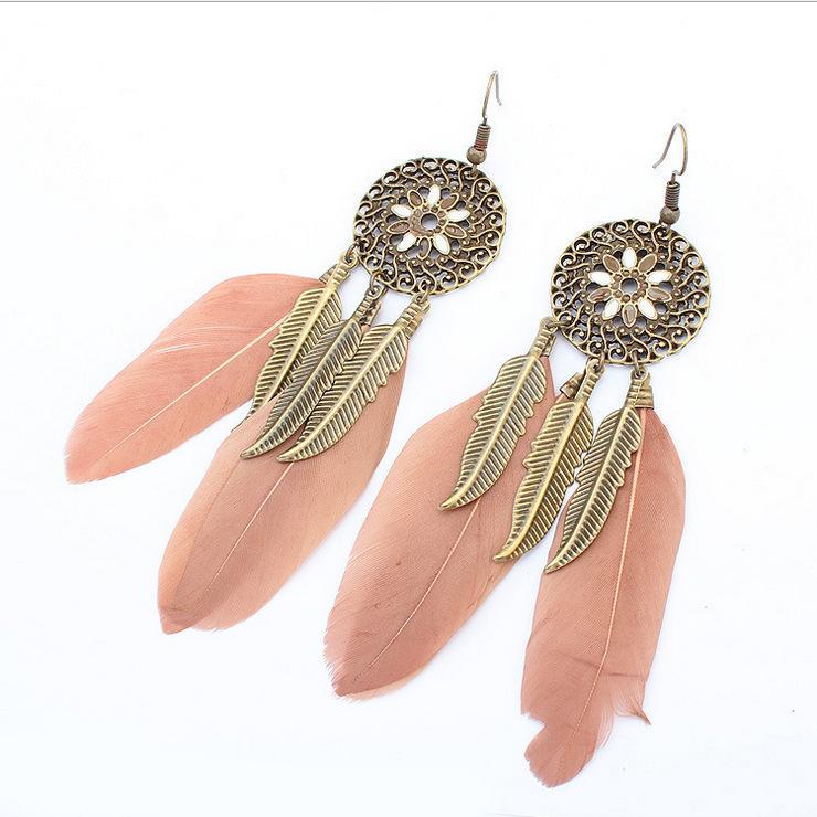 Wind Bohemian Painted Glazed Feather Fringed Earrings Fashion Temperament Women's Earrings Long Necklace Accessories