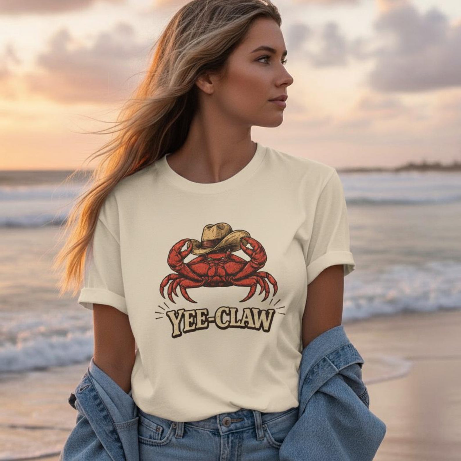 YeeClaw Cowboy Crab Comfort Colors Tshirt, Trendy Lobster Claw Tee, Summer Lobster Shirt, Coastal Cowgirl Beach Graphic 4XL