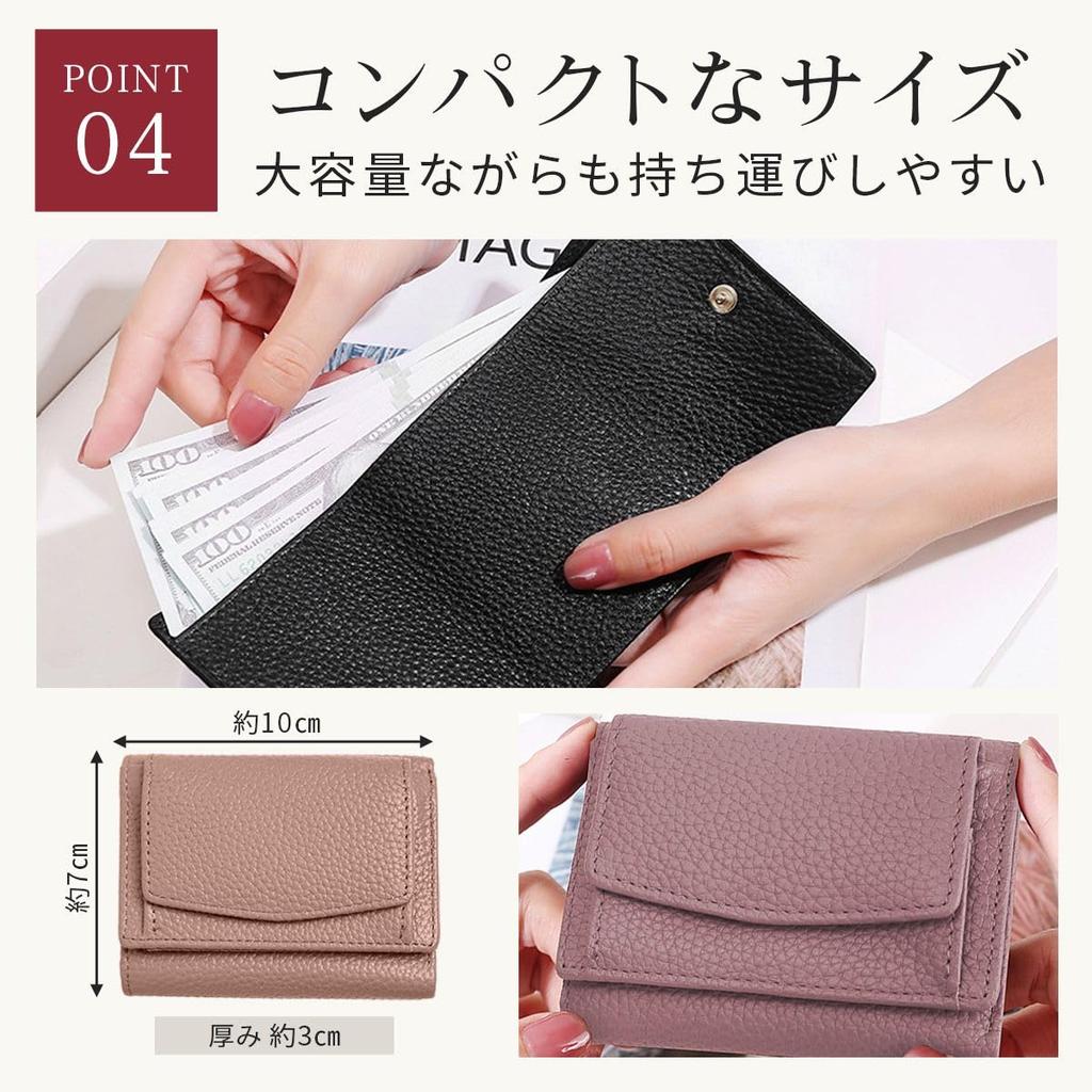 Grooblue Women's Compact Tri-Fold Wallet with Coin Purse, Genuine Leather, Slim, Lightweight, Cute, Easy To Use, Anti-Skimming, Gift, Blue