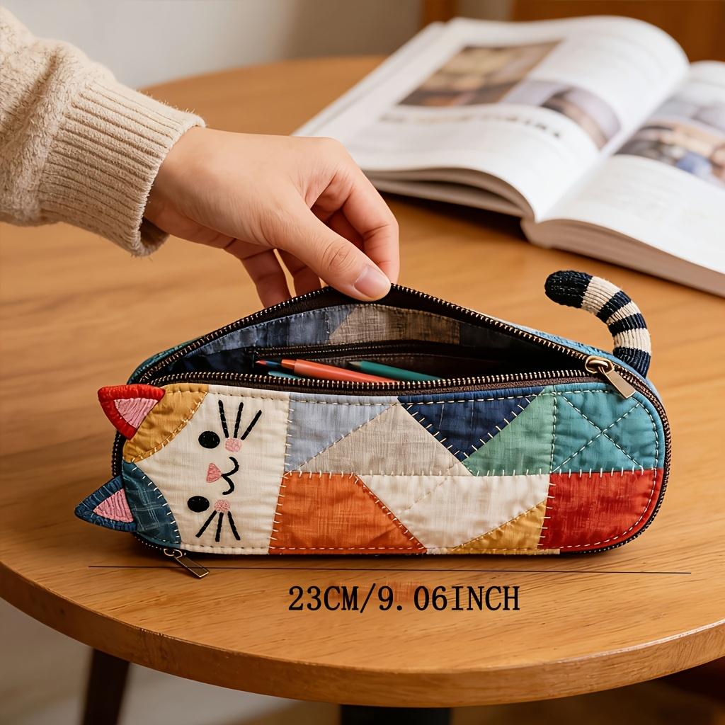 

Cute 3D Cat Shaped Pouch Patchwork Pencil Case Portable Stationery Storage Bag 1 piece pack