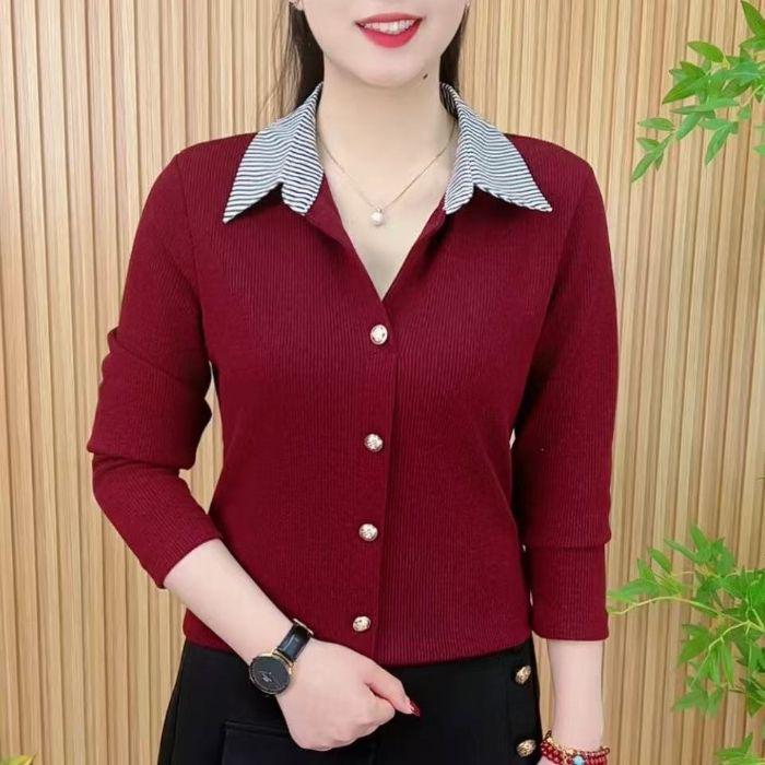 

2025 Новый Стиль Женская Приталенная Блузка с Длинным Рукавом, Универсальная Весенняя 4XL красный