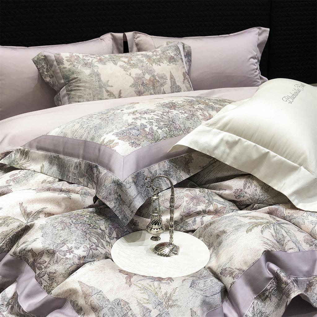 High count light luxury satin digital printed Tencel cotton four piece set