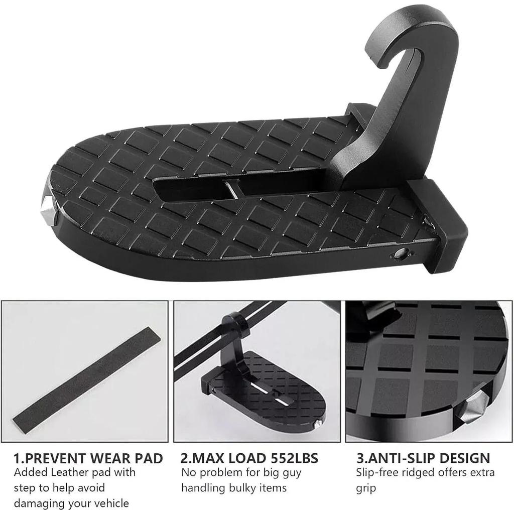 2-in-1 Car Door Step Pedal with Safety Hammer – Universal Folding Foot Peg for Easy Roof Access
