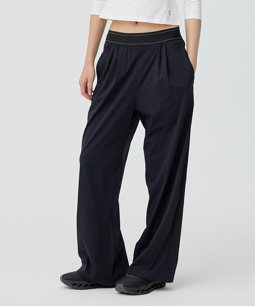 Chaebteoegseu Curved Line Cooling Wide Trousers (Black)
