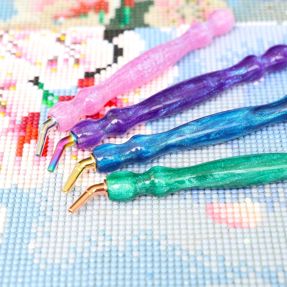 5D Diamond Painting Tool Crystal Point Drills Pen with Purple Metal Point Drill Heads Multi Placer Pen Tip and Clay Accessories