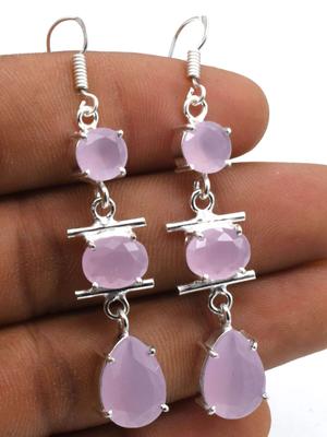 Rose Chalcedony Gemstone Ethnic Handmade Drop Dengle Earring Jewelry ER 212