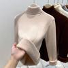 Autumn and winter new semi-turtleneck fleece sweater bottoming shirt women's integrated fleece thickened, warm and slim, knitted inside