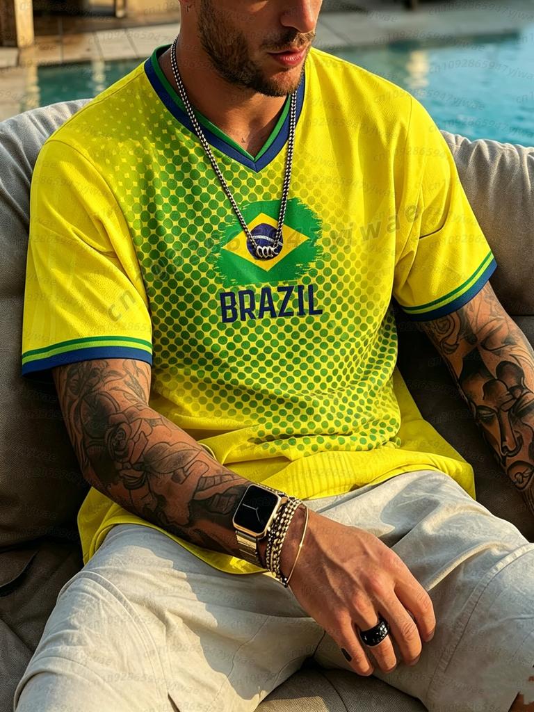2026 hommes femmes  Drapeau Brésil Maillots de Football Pour Hommes Classique T-shirts Manches Courtes Brésil Décontracté Col Rond T-shirts de Sport Homme t-shirt