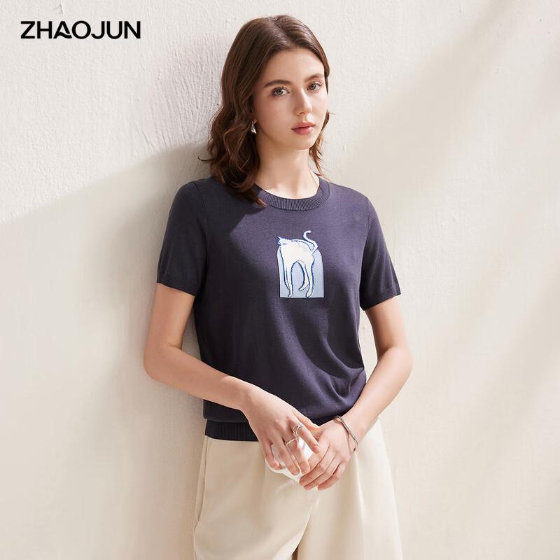 Women s Cartoon Cat Lyocell Tencel Knit Short Sleeve T-Shirt L
