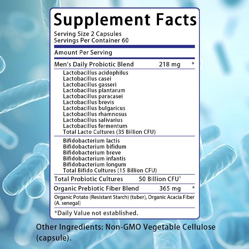 Men'S Daily Probiotic Blend Dietary Supplement, 120 Veggie Capsules Per Bottle