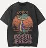 Fossil Fresh Dinosaur Vintage Wash T-Shirt, Funny Retro Dino Graphic Tee, Cool