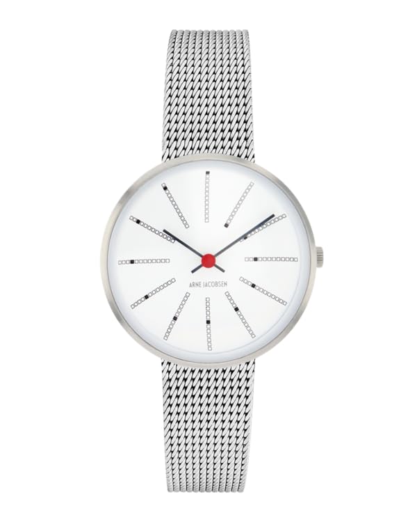 ARNE JACOBSEN BANKERS 53100-1408 Watch, 30mm, Nordic Design, Water Resistant (Quiet Design with No Second Hand), White with Silver Mesh Strap