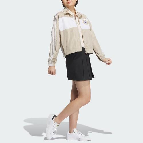 adidas Striped Colorblock Sports Stand Collar Jacket Women's Beige