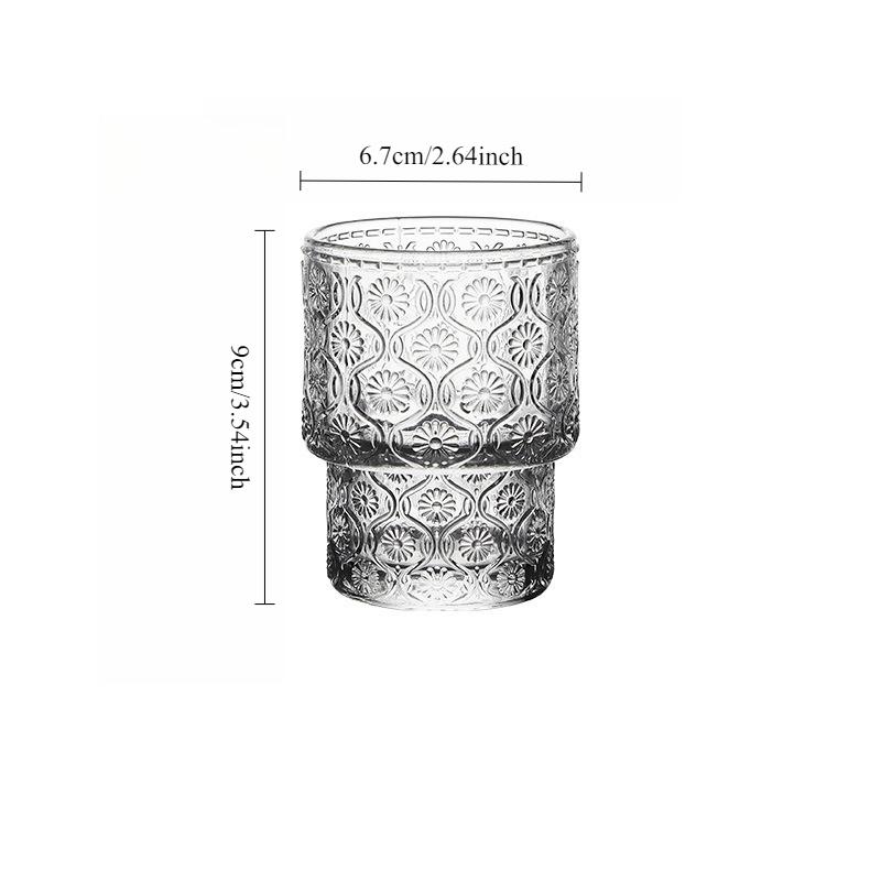 1pcs Creative Wine Glass Transparent Beverage Cup Retro Sunflower Pattern Glass Cup Stackable Household Heat-resistant Tea Cup 1pcs