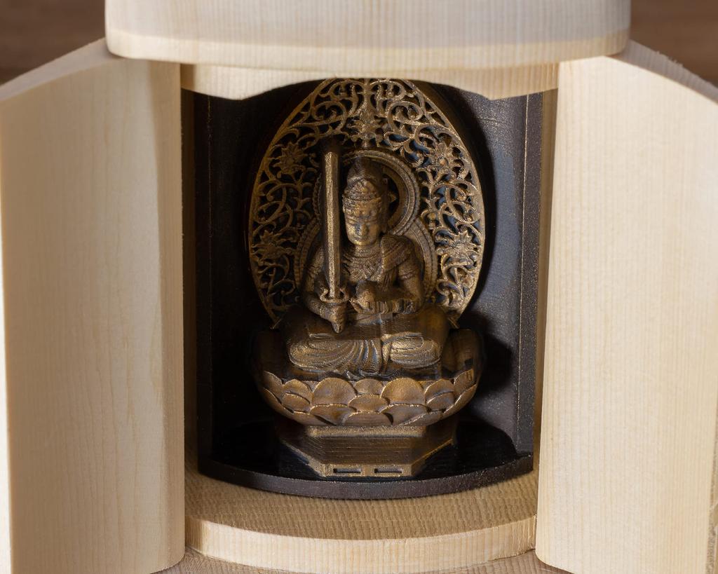 Zeku Kokuzo Bosatsu Buddhist statue in a shrine (gold finish) - Prayer at Kongo Sammai-in Temple, Mount Koya - Guardian deity of the Chinese zodiac