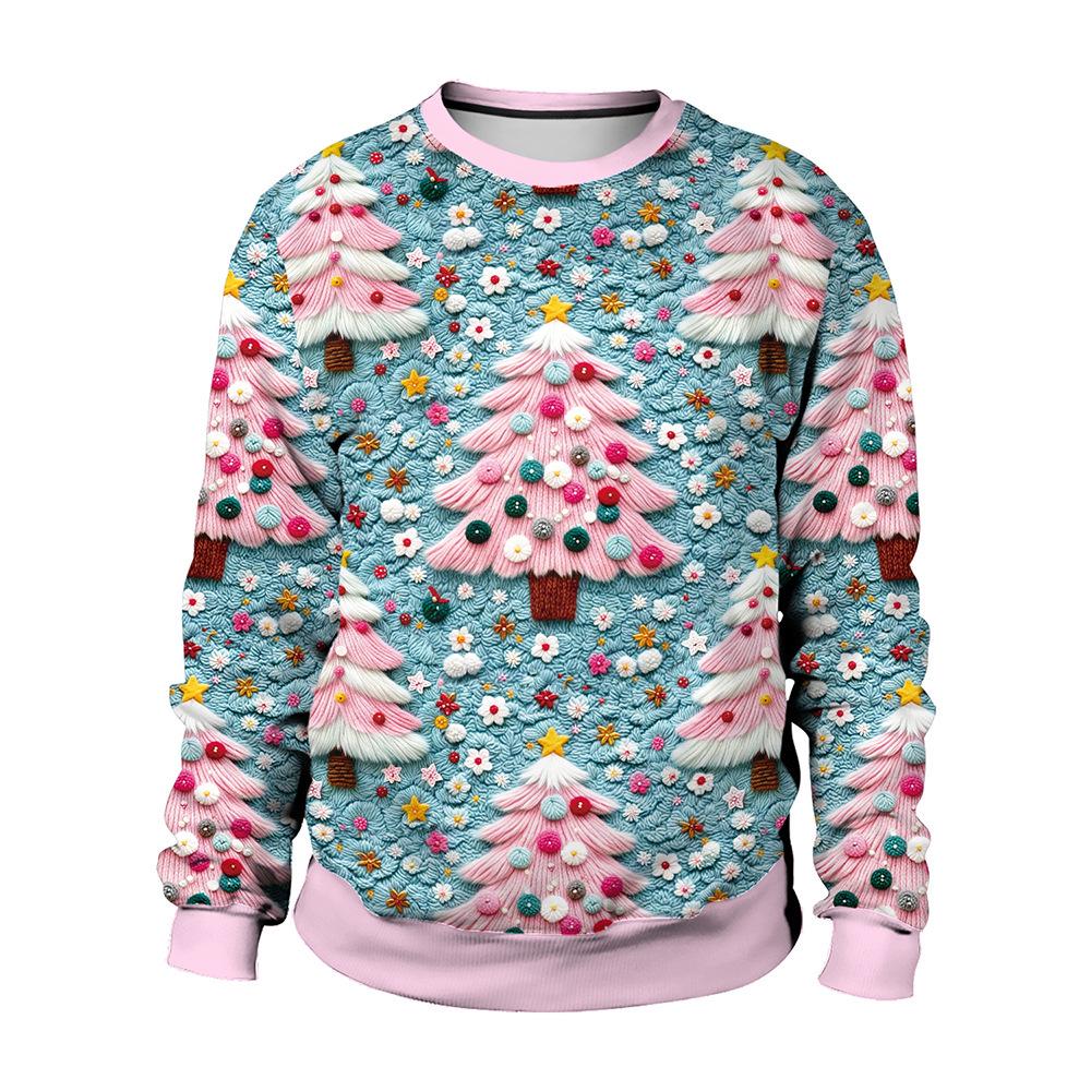 Christmas Couple Sweatshirt: Pink Tree & Red Santa 3D Print