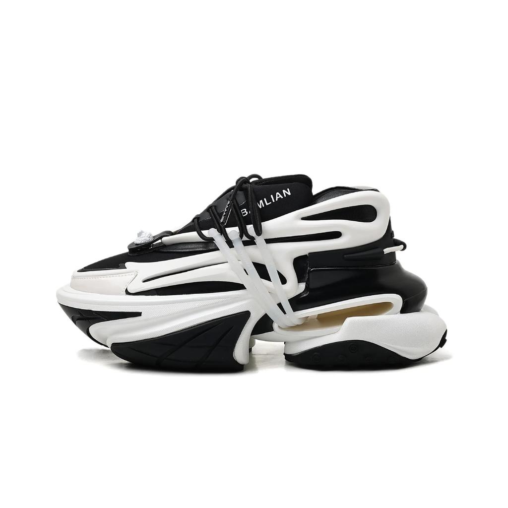 Flache Plateau-Daddy-Schuhe für Damen, Patchwork, Luftkissen, elastische Schuhe, dicke Sohle, stoßdämpfende Raumschiff-Sneakers, Unisex