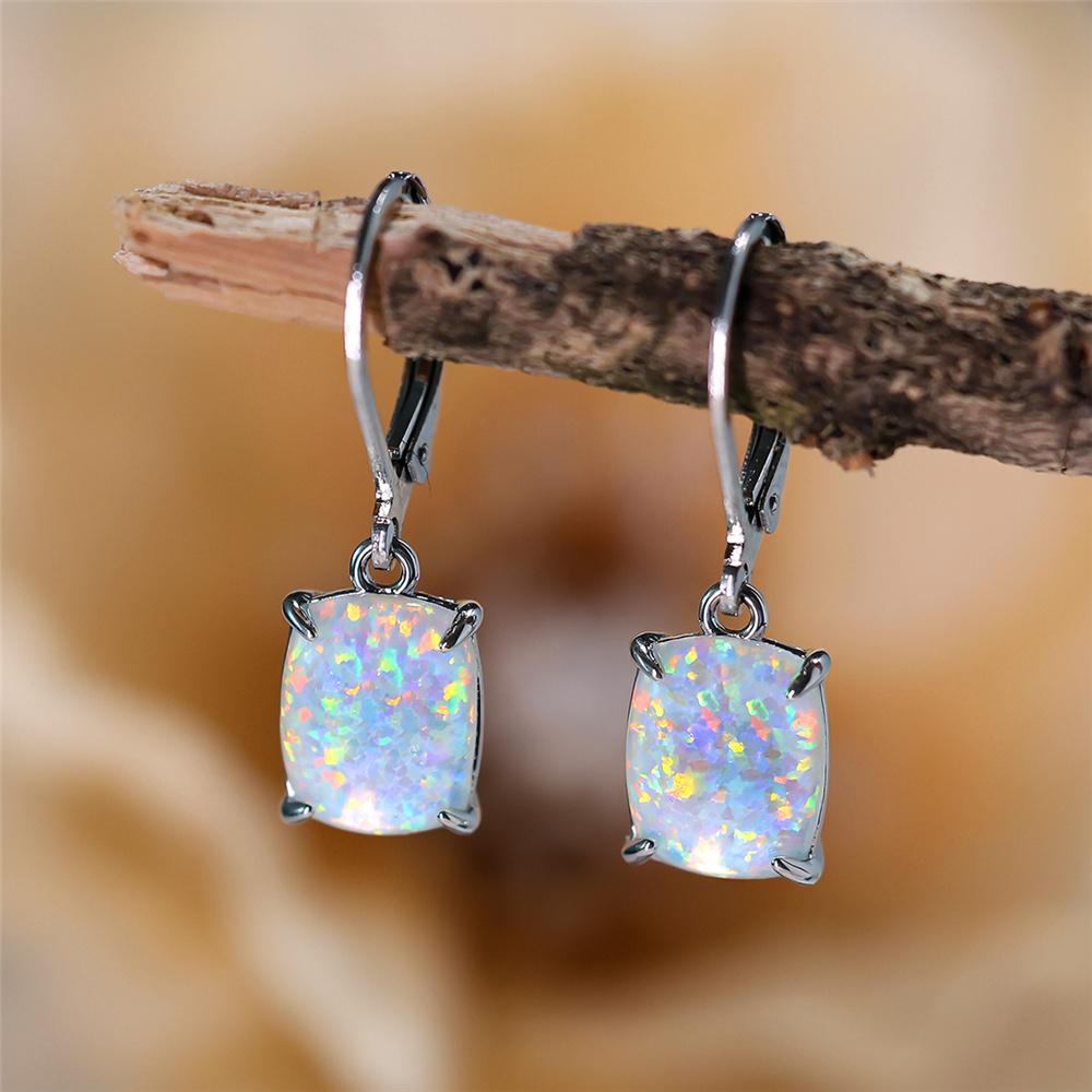 

Trendy Bridal Crystal Big Oval Hoop Earrings Cute Female White Blue Fire Opal Stone Wedding Jewelry For Women срібні білого кольору