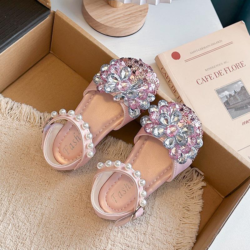 Fashionable Crystal Summer Sandals for Girls with Soft Sole & Pearl Accents - New 2026 Princess Style