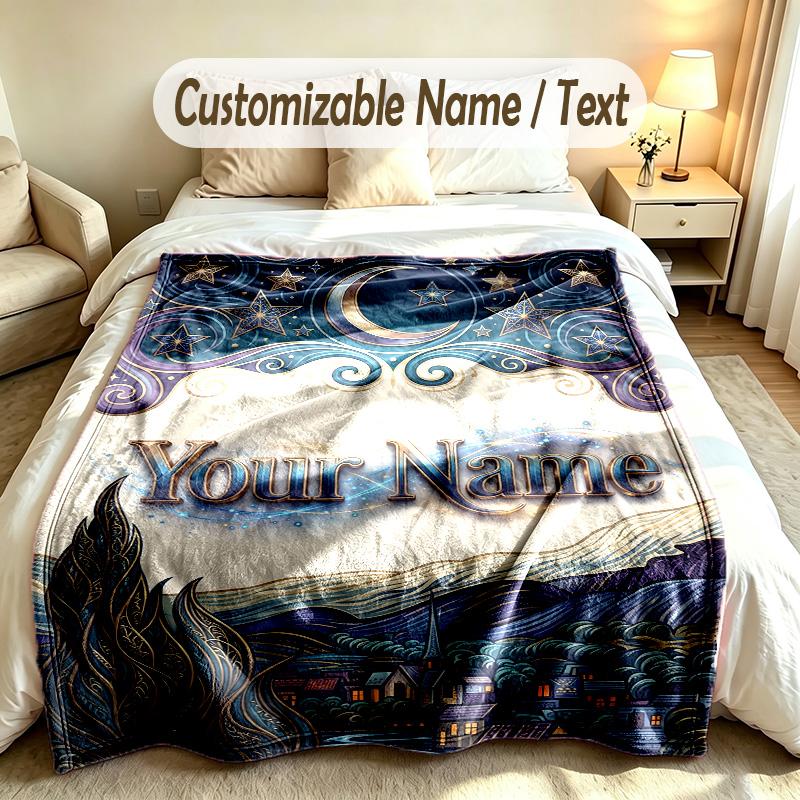 Space Cosmic Theme Custom Blanket Personalized Name & Text Customized Soft Warm Throw Blanket Home Decor
