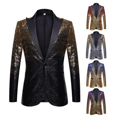 Mens Fashion Gradual Change Color Shiny Sequin Suit Jacket Closure Collar Blazer