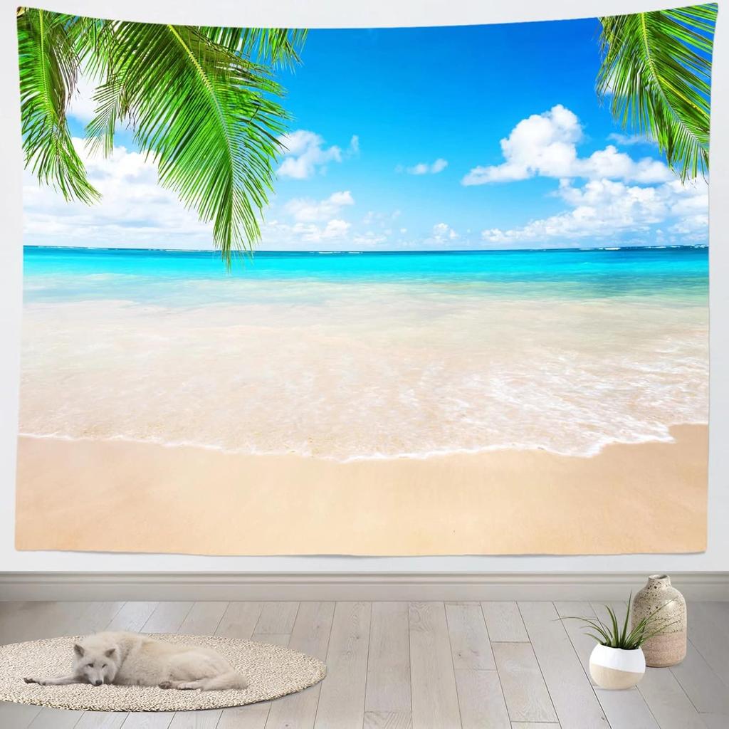Tropical Summer Beach Tapestry Wall Hanging Tropical Beach Tapestries Seaside Coconut Tree Tapestry Home Decorations Bedroom