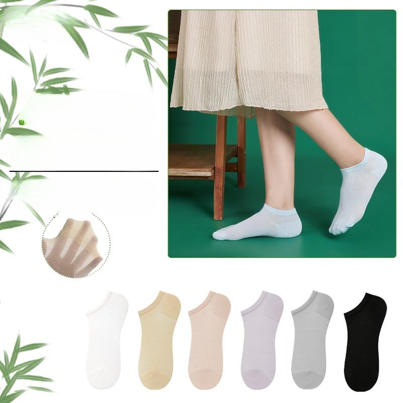 6 Pairs of Summer Sweat-absorbing Thin Breathable Short Socks Mesh Socks Female Summer Thin Bamboo Fibre Socks Women's Models