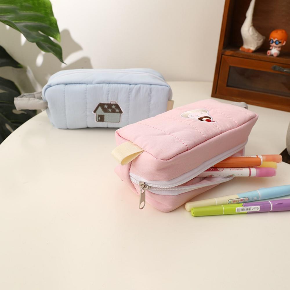 Pen Bag Embroidered Cosmetic Bag Stationery Box High Quality Embroidery Pen Case For Travel School Makeup