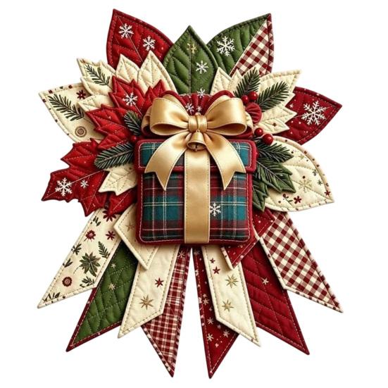 Handgefertigte Stoff-Weihnachtsdekorationen DIY Gesteppte Schleife Nähbastelset, Vorgeschnittene Patchwork-Feiertagsmaterialien für Erwachsene Set, Türhänger Wandkamin Zuhause