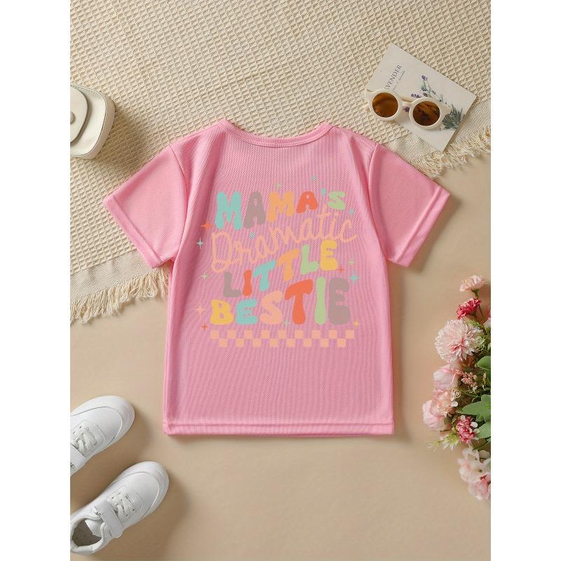 

European sizes Summer Fashion Short-Sleeve T-Shirt for Girls Featuring Mama S Dramatic Little Bestie with Double-Sided Print 164cm рожевий