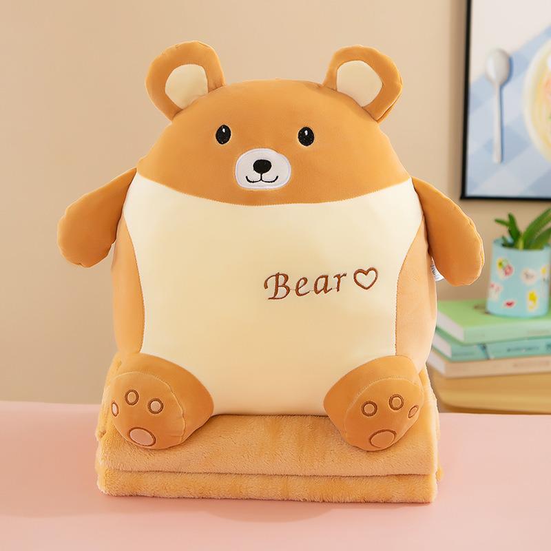 Strawberry Hugging Pig & Little Bear Plush Toy Blanket – Dual-use Nap & Travel Comfort for Kids